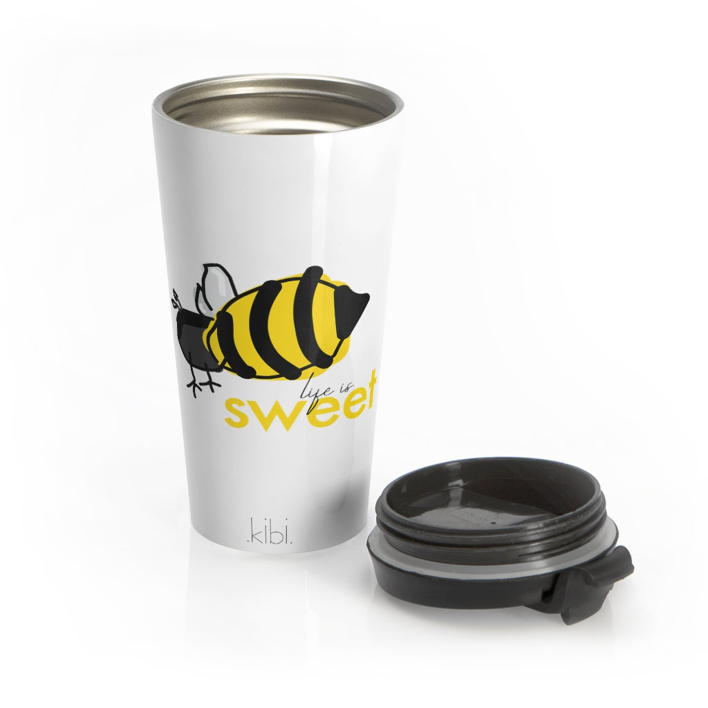 15 oz. Insulated hot/cold Stainless Steel Travel mug with lid - Sweet Bee