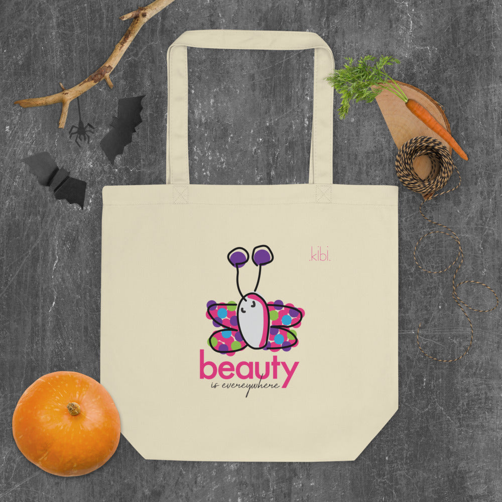 Small Lightweight Cotton Reusable Travel Tote - Beauty Butterfly - Natural