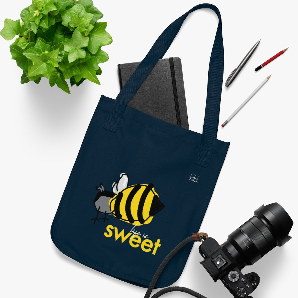 Organic Cotton Reusable Canvas Travel Tote - Sweet Bee