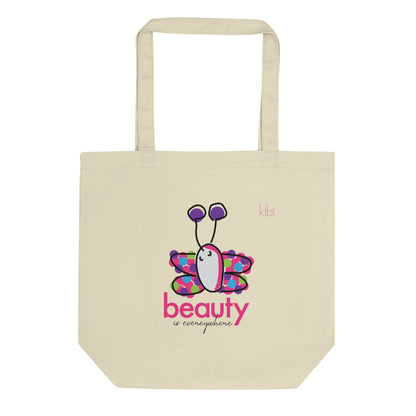 Small Lightweight Cotton Reusable Travel Tote - Beauty Butterfly - Natural