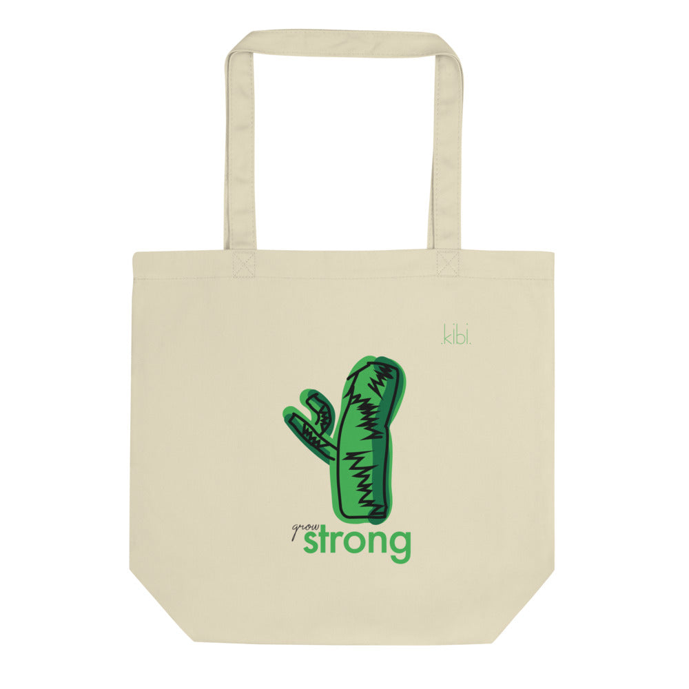Small Lightweight Cotton Reusable Travel Tote - Grow Cactus - Natural