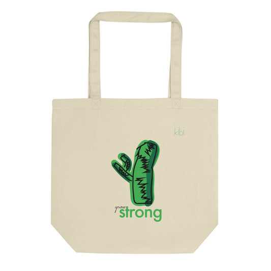 Small Lightweight Cotton Reusable Travel Tote - Grow Cactus - Natural
