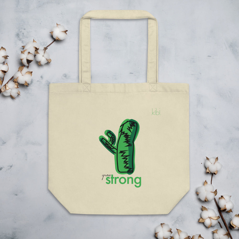 Small Lightweight Cotton Reusable Travel Tote - Grow Cactus - Natural