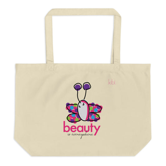 Large Lightweight Cotton Reusable Travel Tote - Beauty Butterfly - Natural